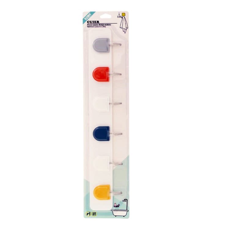 Cuier plastic cu 6 agatatori, greutate maxima 3.5 kg, prindere cu autoadeziv — principală