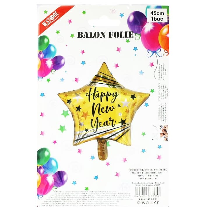 Balon folie „Happy New Year”, 45 cm, aurie — varianta 2
