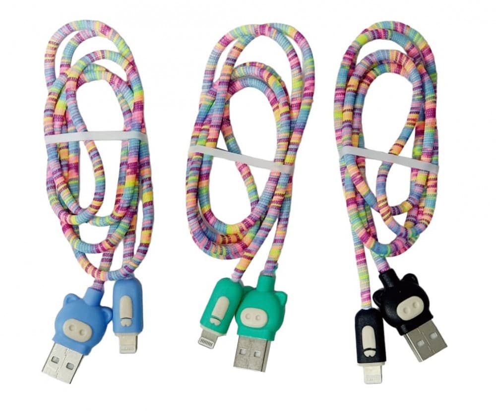 Cablu date si incarcare Lightning (iPhone), 1 metru, 3A, multicolor, capete albastre — varianta 2