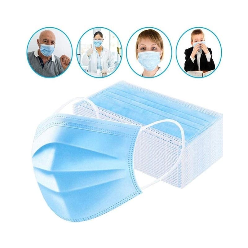 Set 50 masti protectie faciala, 3 pliuri, 3 straturi, de unica folosinta, albastre — varianta 2
