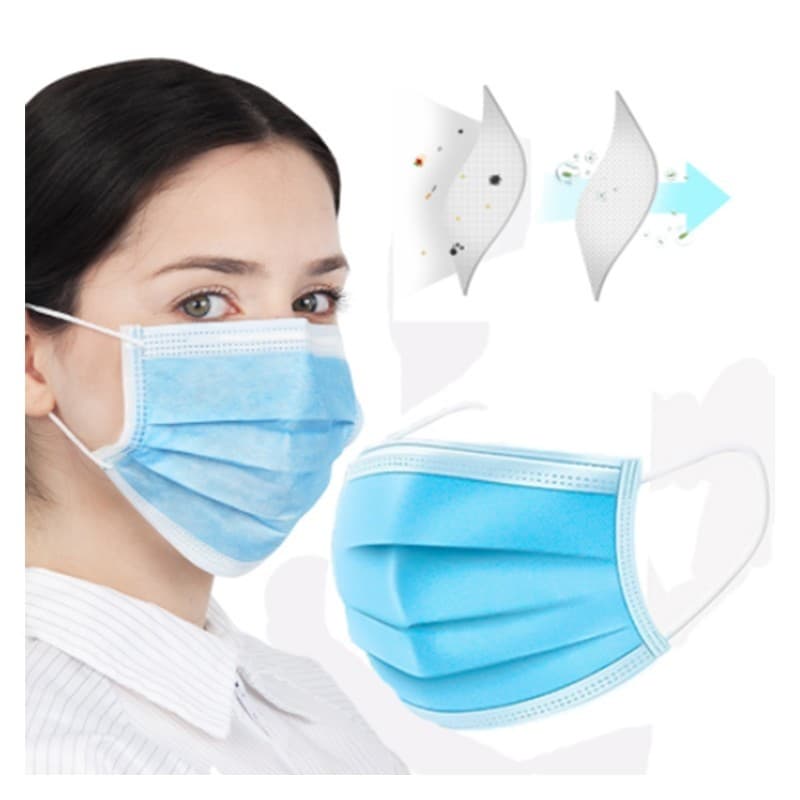 Set 50 masti protectie faciala, 3 pliuri, 3 straturi, de unica folosinta, albastre — varianta 3