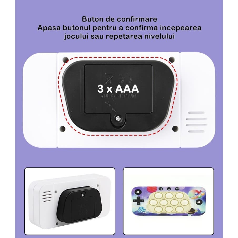 Jucarie interactiva Speed Push, joc de viteza apasare taste tip Pop-It, sunete si lumini, model galaxia — varianta 4