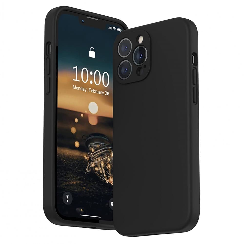 Husa Apple iPhone 13 Pro Max, Luxury Silicone, catifea in interior, protectie camere, negru — principală