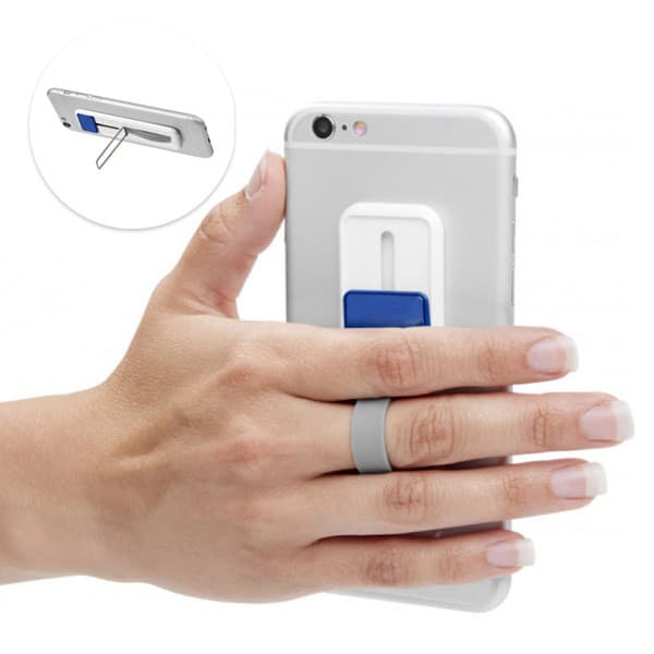 Suport universal pentru telefon, functie stand, alb/albastru — principală
