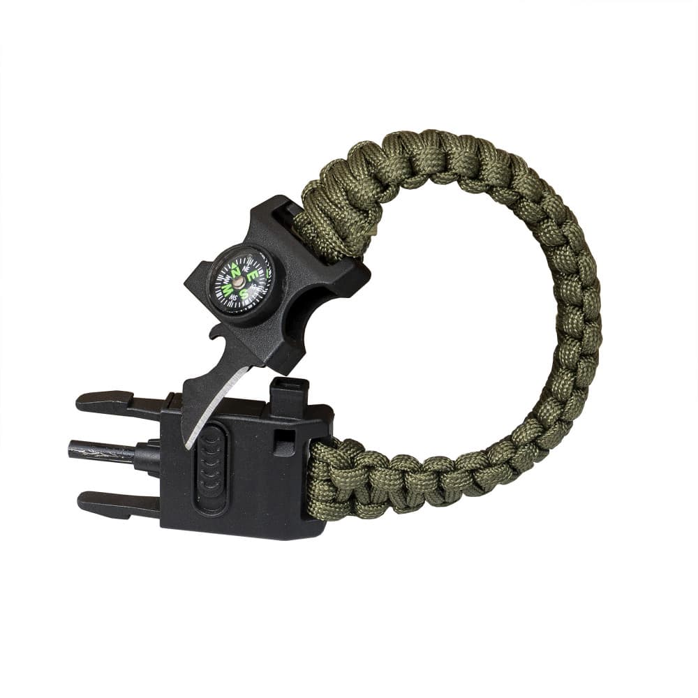 Bratara din snur tip Surviver Paracord, cu fluier, cutit, busola si amnar, diverse culori — principală