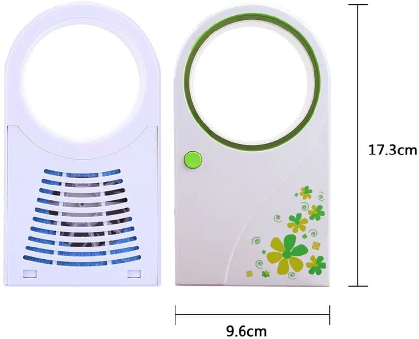 Mini ventilator portabil fara elice, alimentare USB sau baterii, alb/verde — varianta 2