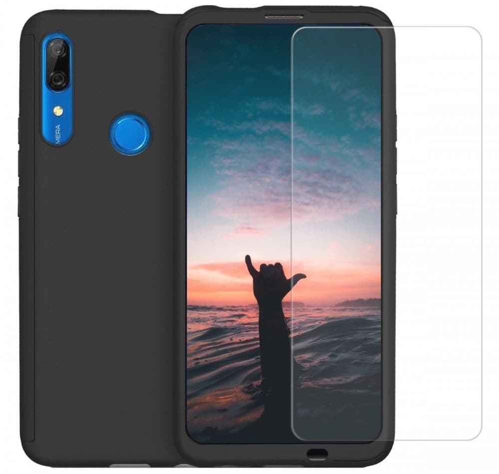 Husă Full Cover 360° pentru Huawei P Smart (față + spate + sticlă), neagra — principală