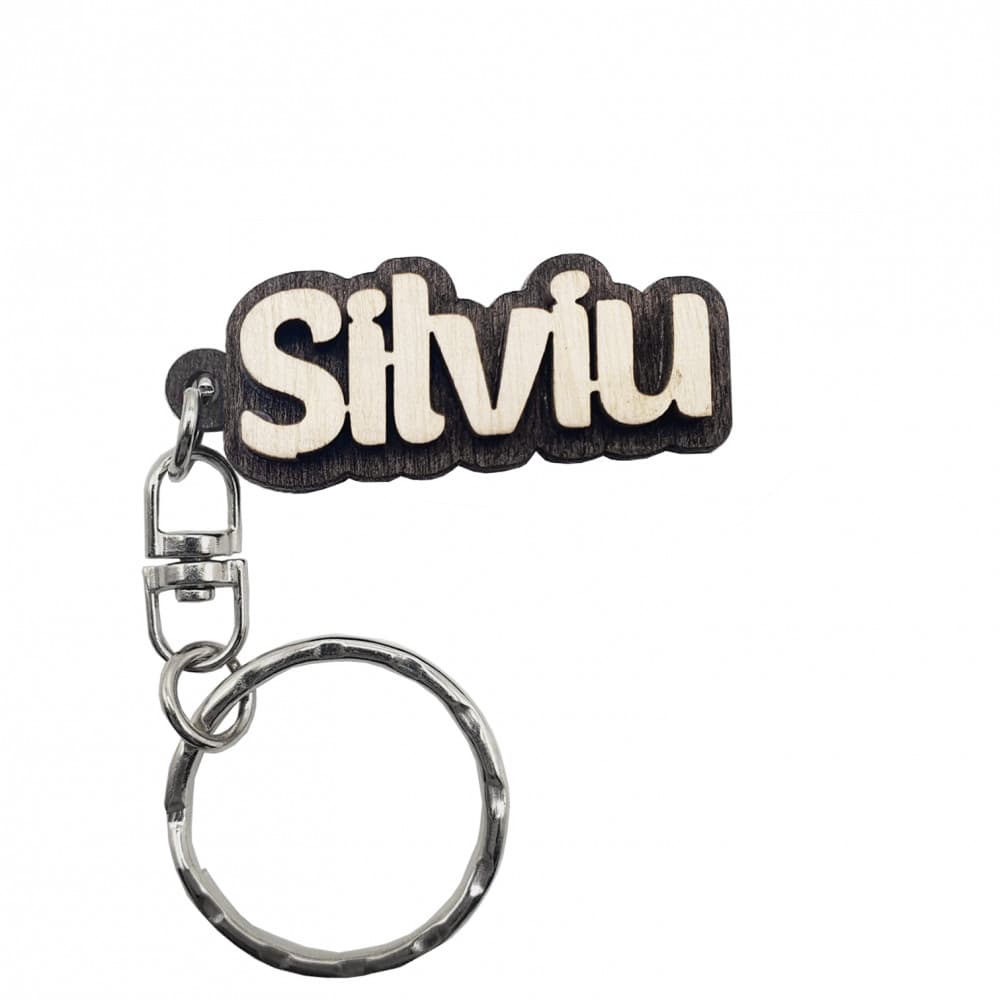 Breloc din lemn, nume "Silviu" — principală