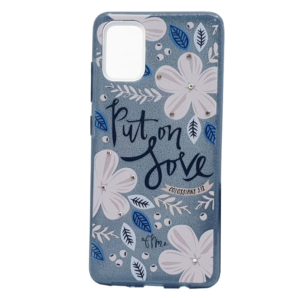 Husa Flowers Glitter pentru Samsung Galaxy S20 Ultra, cu mesaj, gri — principală