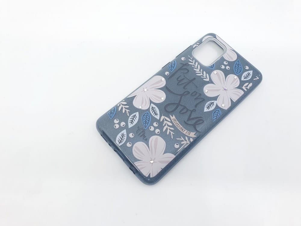 Husa Flowers Glitter pentru Samsung Galaxy S20 Ultra, cu mesaj, gri — varianta 2