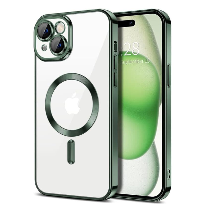 Husa Apple iPhone 15 Pro, Magsafe Electroplating TPU, protectie camera, margini verzi — principală