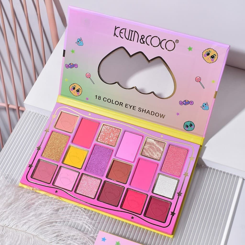 Paleta de machiaj KEVIN & COCO, Candy Star, fard de pleoape, 18 culori, 19.3 x 12 x 1.4 cm — principală