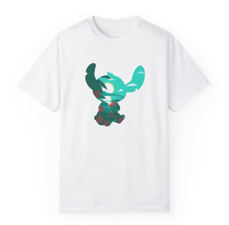 Tricou personalizat alb, copii/adulti, design Stitch Island, modal, diverse marimi — varianta 2