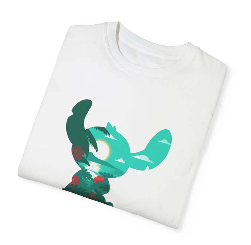 Tricou personalizat alb, copii/adulti, design Stitch Island, modal, diverse marimi — varianta 3