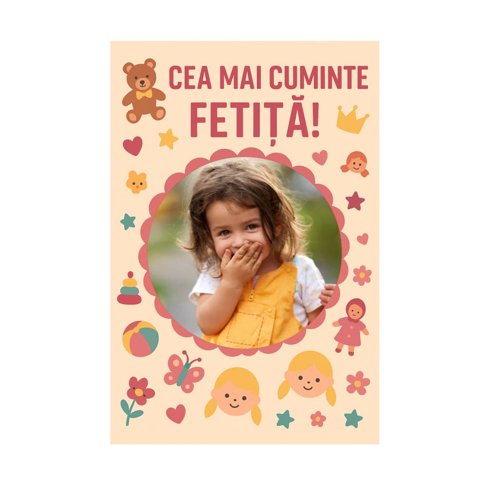 Fotografie magnetica personalizata, 10 x 15 cm, rama Cea mai cuminte fetita!