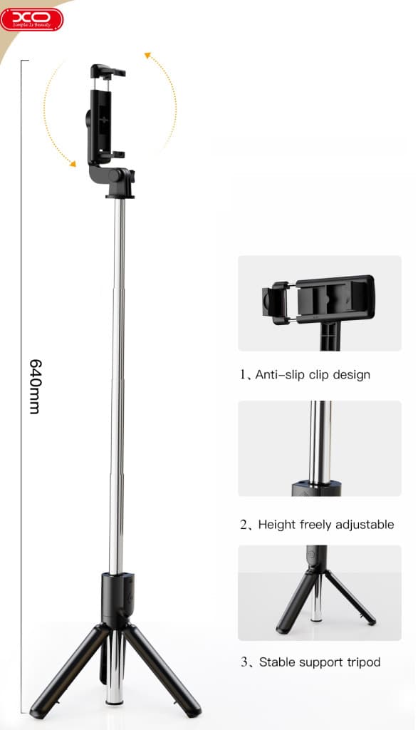Selfie Stick XO SS09, functie trepied, brat telescopic, bluetooth, negru — varianta 5