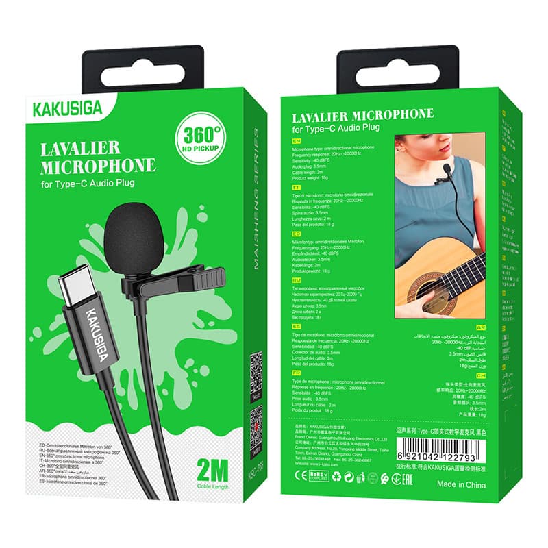 Microfon tip lavaliera cu clips KSC-763, conector Type-C, 2 metri, negru — varianta 5