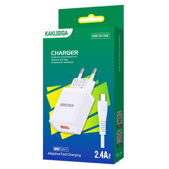 Incarcator casa Kakusiga KSC-781, cablu USB-C inclus, 18W, 2.4A, 1xUSB-A, QC 3.0, albe — varianta 2