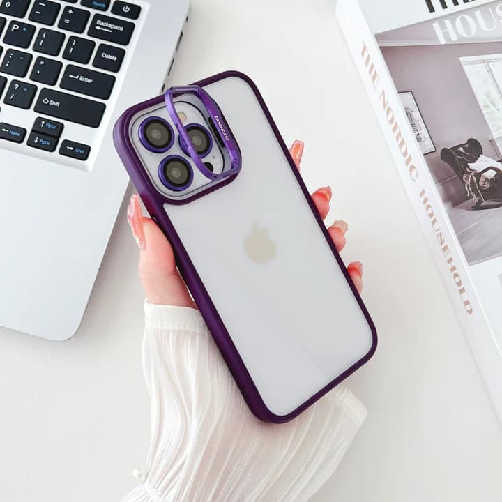 Husa Apple iPhone 13 Pro, Bracket Luxury, geamuri protectie camere, functie stand, mov — varianta 3