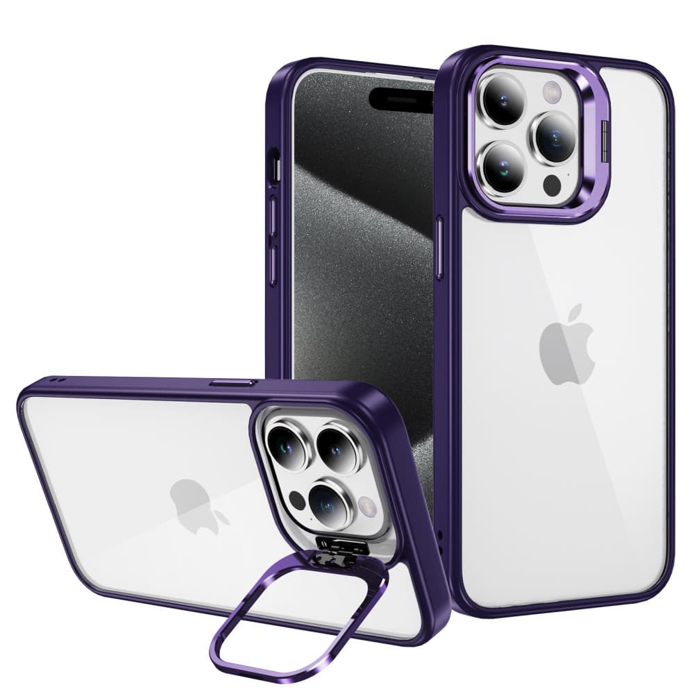 Husa Apple iPhone 13 Pro, Bracket Luxury, geamuri protectie camere, functie stand, mov — varianta 5