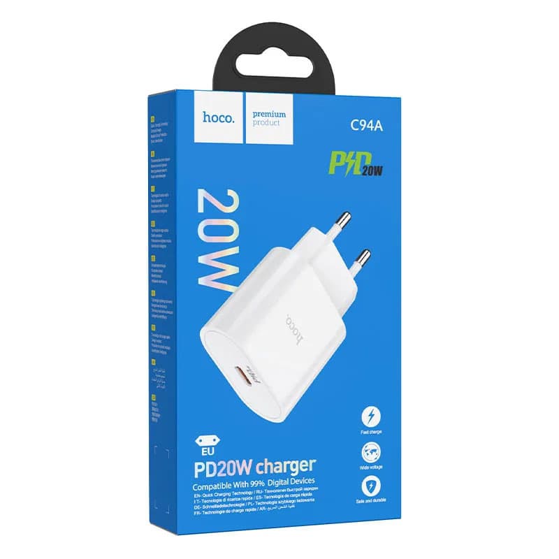 Incarcator casa Hoco C94A, 1 x USB-C PD 20W/3A, incarcare rapida, alb — varianta 6