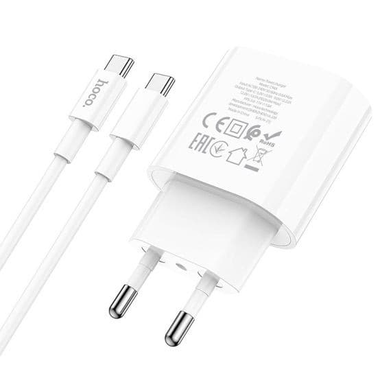 Incarcator casa Hoco C94A, 1 x USB-C PD 20W/3A, cablu Type-C inclus, incarcare rapida, albe — varianta 3