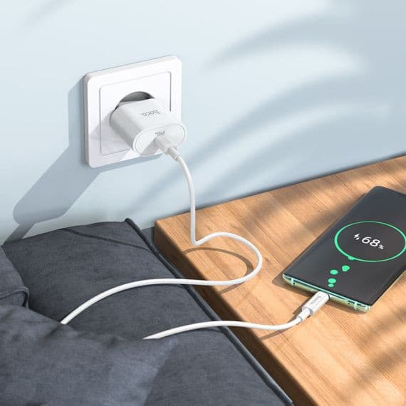 Incarcator casa Hoco C94A, 1 x USB-C PD 20W/3A, cablu Type-C inclus, incarcare rapida, albe — varianta 4