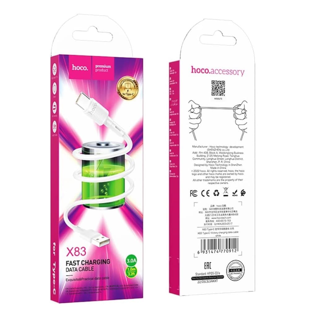 Cablu date si Incarcare Hoco X83, USB to Type-C (USB-C), 1 metru, 60W/3A, negru — 4