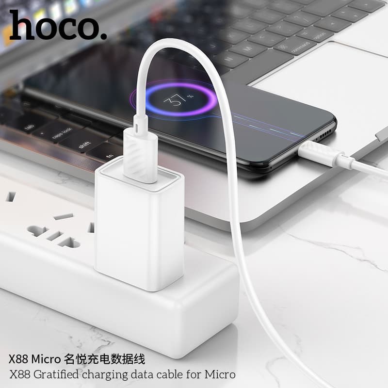 Cablu de date si incarcare MicroUSB Hoco X88, 18W/2.4A, 1 metru, alb — varianta 2