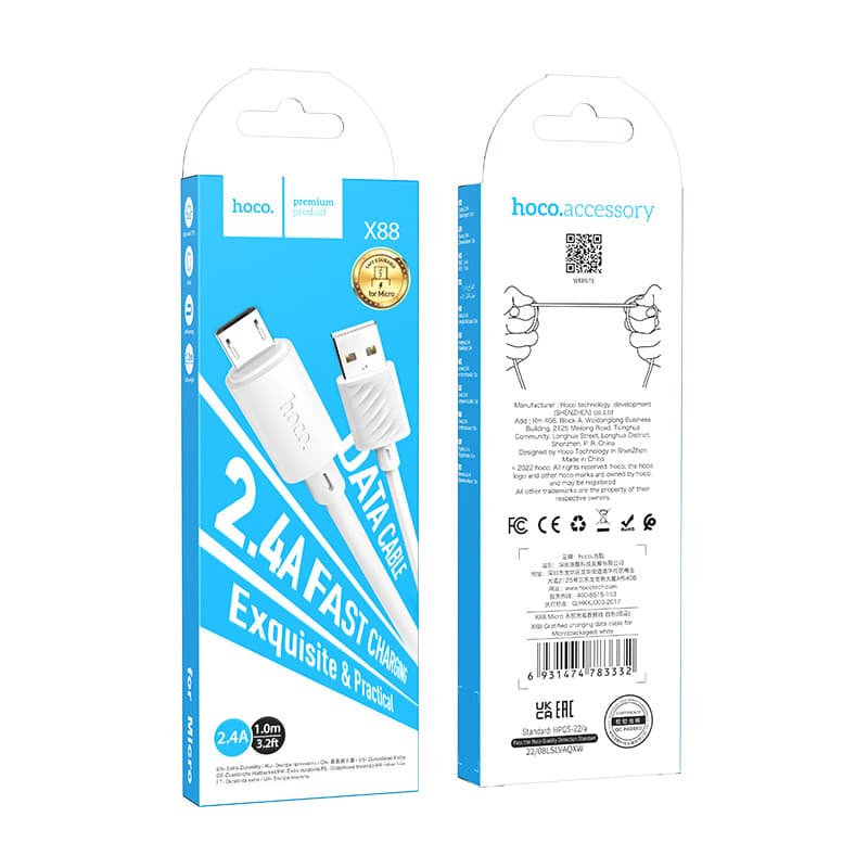 Cablu de date si incarcare MicroUSB Hoco X88, 18W/2.4A, 1 metru, alb — varianta 3
