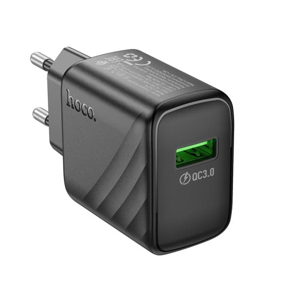 Incarcator casa Hoco CS21A, port USB Qualcomm 3.0 Quick Charge, 18W, negru — principală