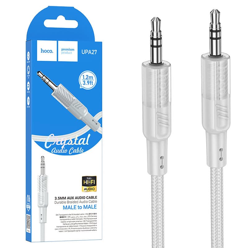 Cablu audio auxiliar / AUX / jack 3.5 mm Hoco UPA27,  1.2 metri, alb — principală