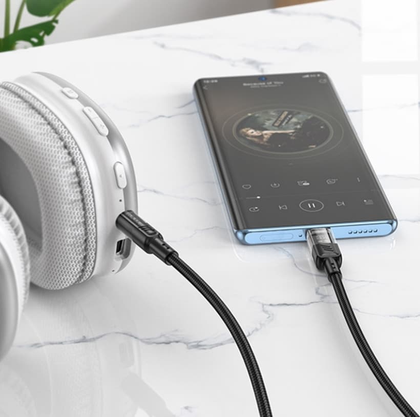 Cablu adaptor Hoco UPA27 Crystal Clear, AUX USB-C / 3,5 mm jack, protectie textila, gri — varianta 4