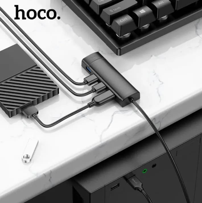 Hub USB Hoco HB41, Multiport, USB-C la 3 x USB-A 3.0, USB-A 2.0, 480Mps, 20 cm, negru — varianta 3