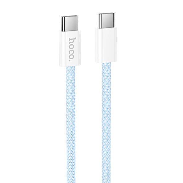 Cablu de date si incarcare HOCO, Type-C to Type-C, 60W, 1 metru, incarcare rapida, imbracat in material textil, albastru — principală