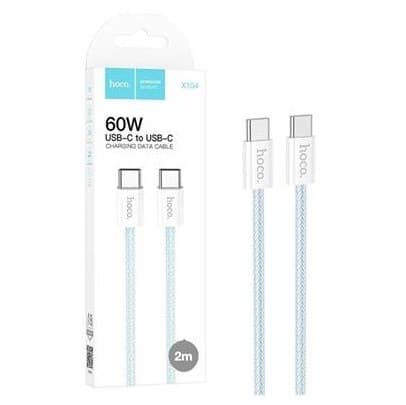 Cablu de date si incarcare HOCO, Type-C to Type-C, 60W, 1 metru, incarcare rapida, imbracat in material textil, albastru — varianta 4