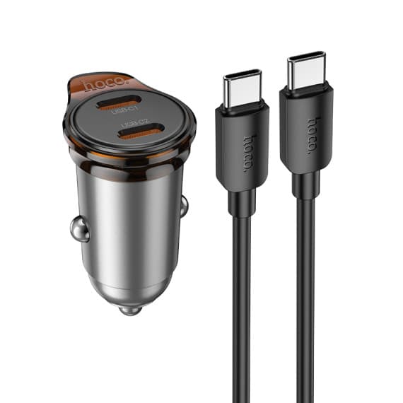 Set incarcator auto + cablu USB-C Hoco NZ16B, PD 45W, 2 x USB-C/PD, gri — principală