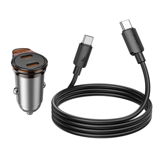 Set incarcator auto + cablu USB-C Hoco NZ16B, PD 45W, 2 x USB-C/PD, gri — varianta 3