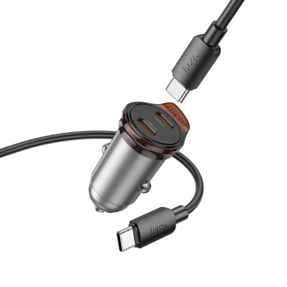 Set incarcator auto + cablu USB-C Hoco NZ16B, PD 45W, 2 x USB-C/PD, gri — varianta 4