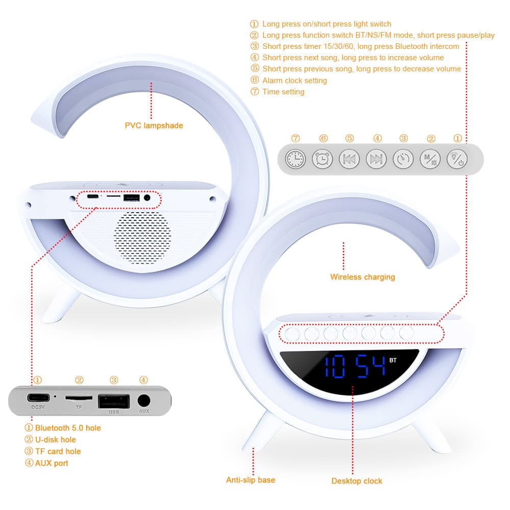 Boxa Bluetooth BT-3401 (LED, AUX, USB, FM, microSD), LED display, incarcare wireless, ceas cu alarma — varianta 3