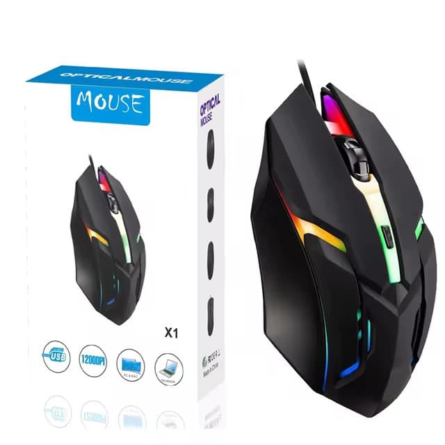 Mouse gaming X1 cu fir USB, 400 / 800 DPI, lumini RGB, cablu 1.5 m, negru — principală