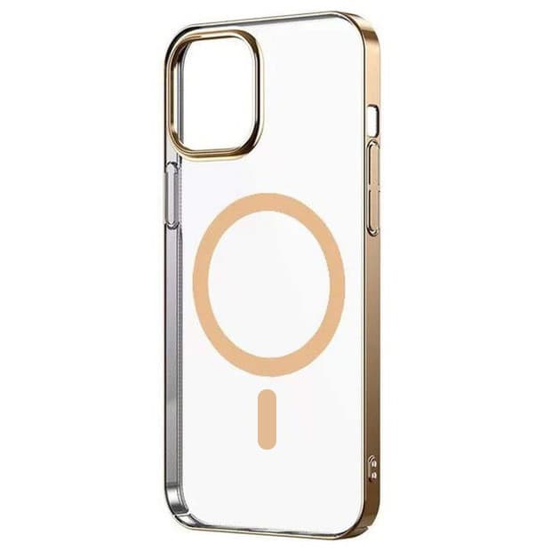 Husa Apple iPhone 12, Electroplated Magsafe TPU, transparenta cu marginii aurii — principală