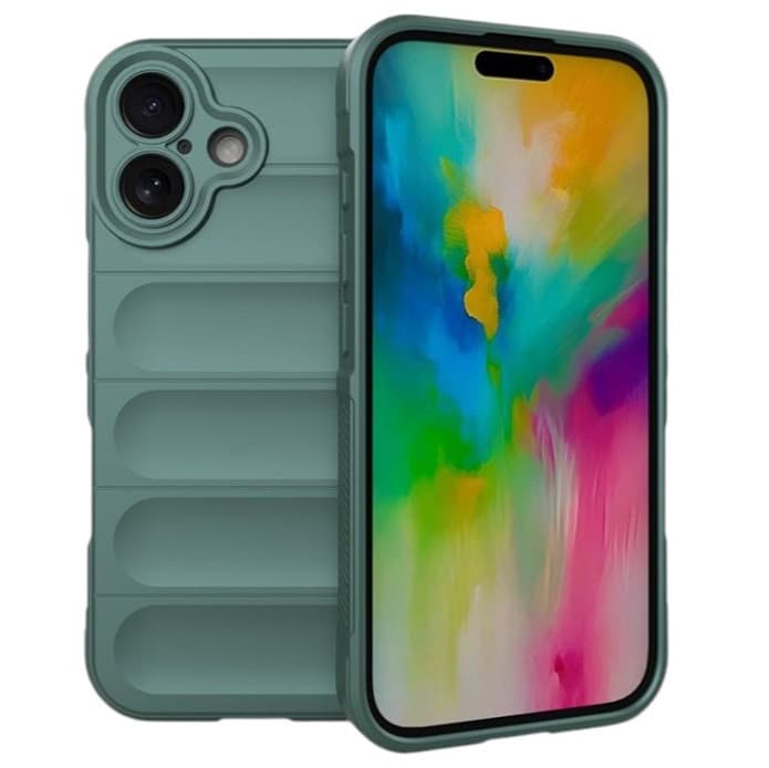 Husa Apple iPhone 16, Wave Silicone, protectie camera, catifea in interior, deep green — principală