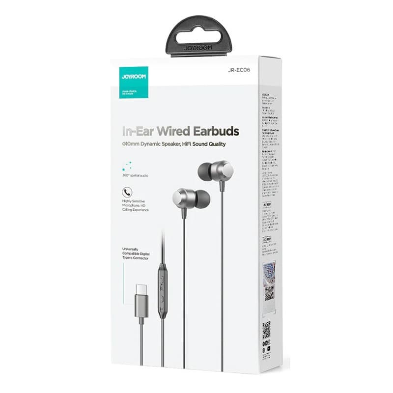 Casti audio Type-C Joyroom JR-EC06, In Ear, 1.2 m, Mic & Volume Key, HiFI, gri — 2