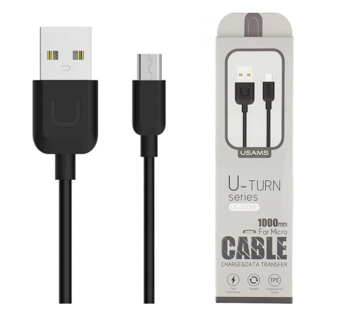 Cablu de date si incarcare MicroUSB USAMS US-SJ098, 1 metru, 2.1A, negru — varianta 2