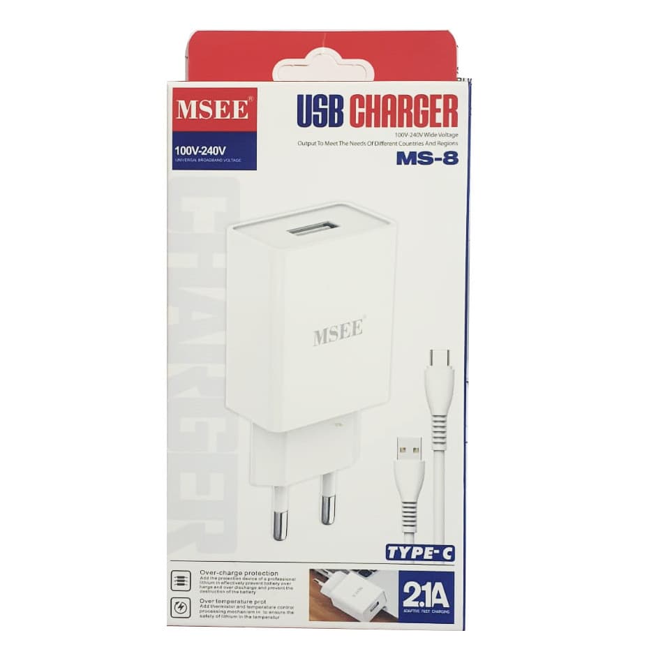 Set incarcator casa + cablu Type-C, MSEE MS-8, 2.1A, alb — varianta 2