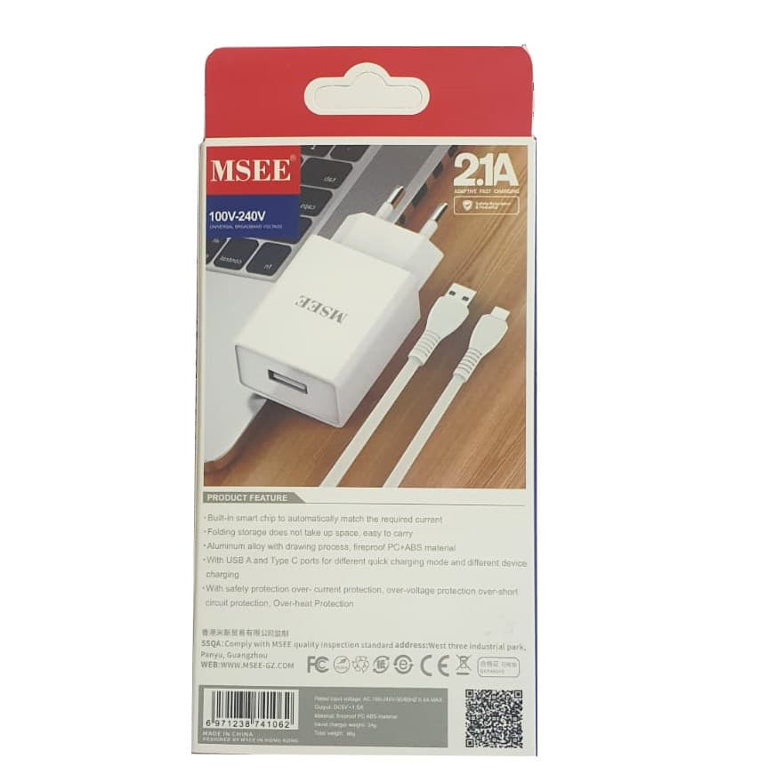 Set incarcator casa + cablu Type-C, MSEE MS-8, 2.1A, alb — varianta 3