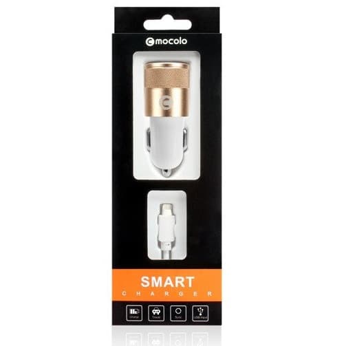 Incarcator auto Mocolo cu port USB, cablu Lightning inclus, 1A, alb/rose gold — principală