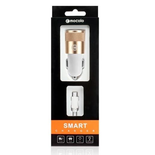 Incarcator auto Mocolo cu port USB, cablu MicroUSB inclus, 1A, alb/rose gold — principală
