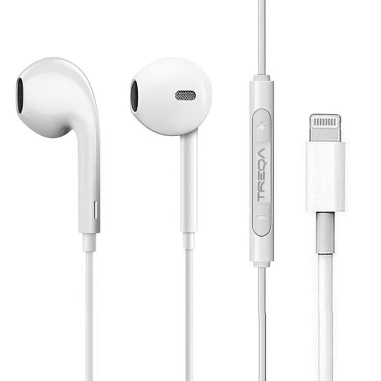 Casti audio cu microfon TREQA EP-753, conector lightning, pentru iPhone/iPad, albe — principală